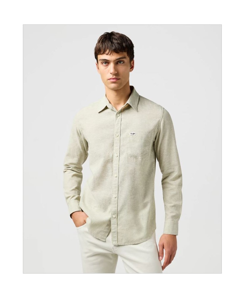 Camisa verde manga corta algodón/lino WRANGLER