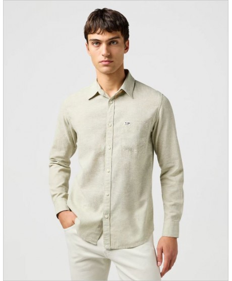 Camisa verde manga corta algodón/lino WRANGLER