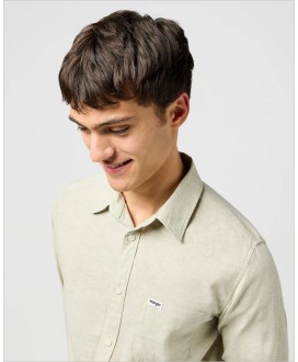 Camisa verde manga corta algodón/lino WRANGLER