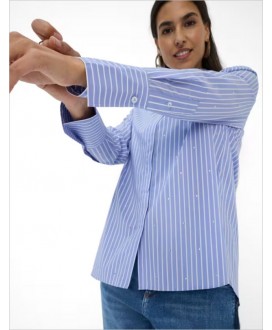 Camisa oversize azul raya blanca strass BRAX