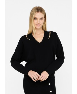 Jersey pico negro aberturas hombro pedrería LIU JO