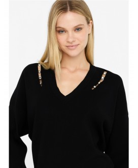 Jersey pico negro aberturas hombro pedrería LIU JO