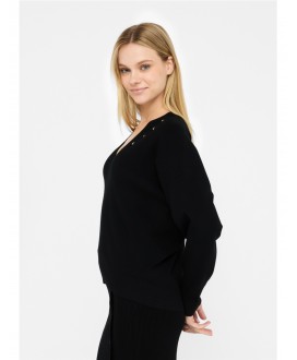Jersey pico negro aberturas hombro pedrería LIU JO