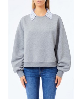Sudadera gris cuello camisa strass extraíble LIU JO