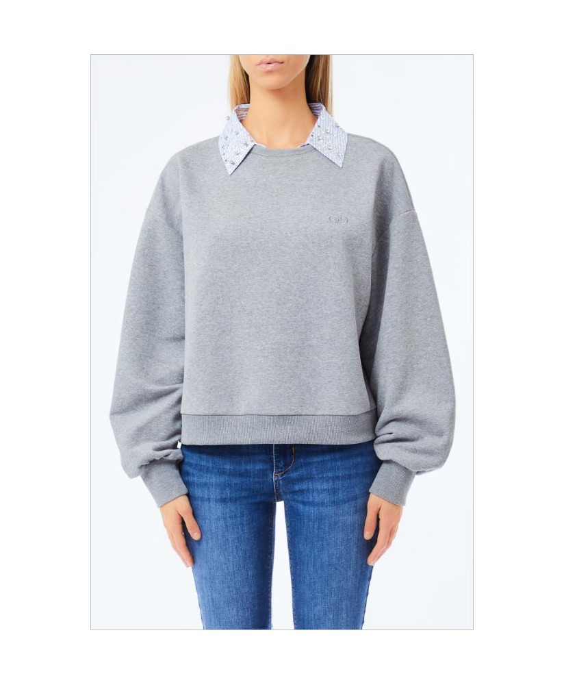 Sudadera gris cuello camisa strass extraíble LIU JO