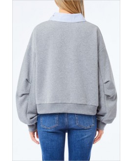 Sudadera gris cuello camisa strass extraíble LIU JO