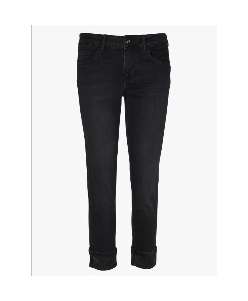 Vaquero negro recto dobladillo strass LIU JO