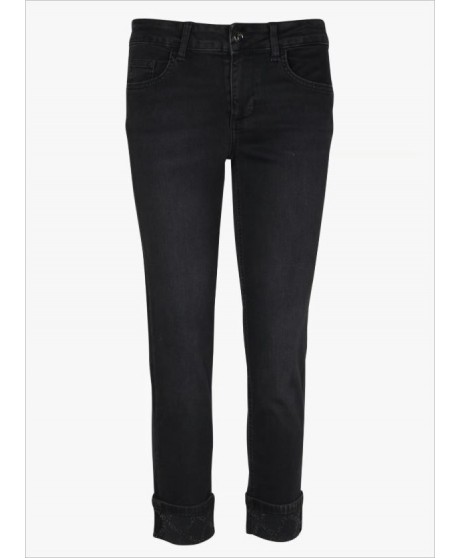 Vaquero negro recto dobladillo strass LIU JO