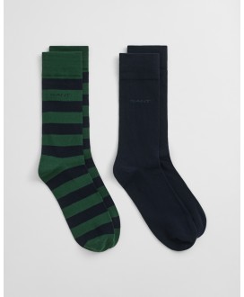 Pack calcetines marino liso y raya verde GANT