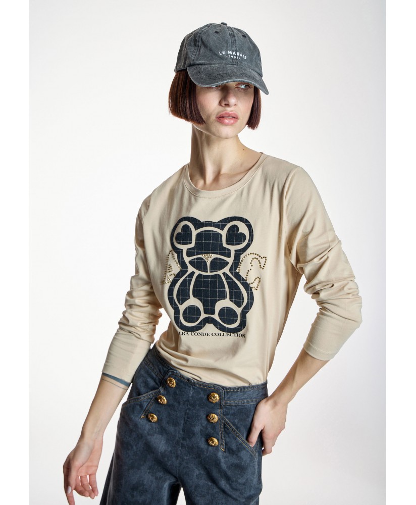 Camiseta beige print oso ALBA CONDE