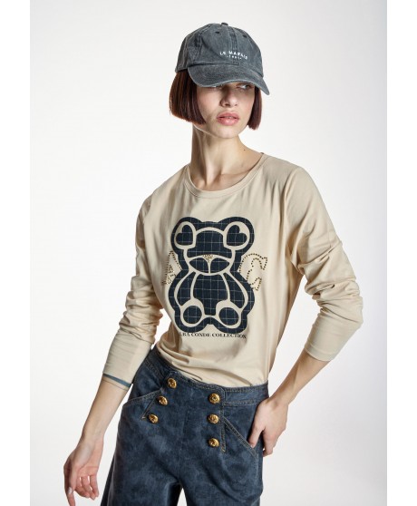 Camiseta beige print oso ALBA CONDE