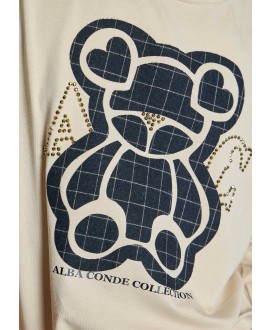 Camiseta beige print oso ALBA CONDE