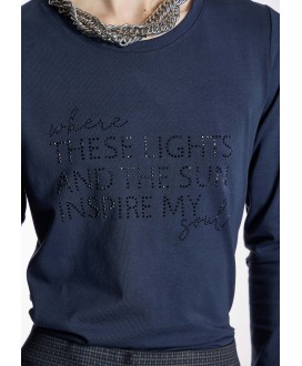 Camiseta negra texto strass ALBA CONDE