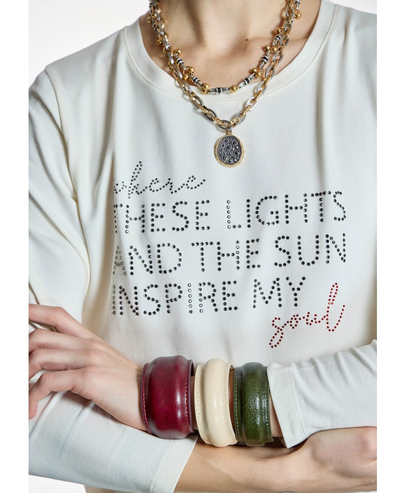Camiseta marrón texto strass ALBA CONDE