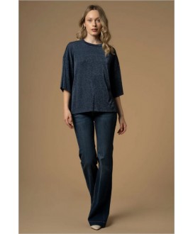 Camiseta marino manga al codo lurex azul KOCCA