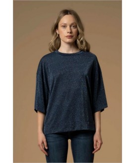 Camiseta marino manga al codo lurex azul KOCCA