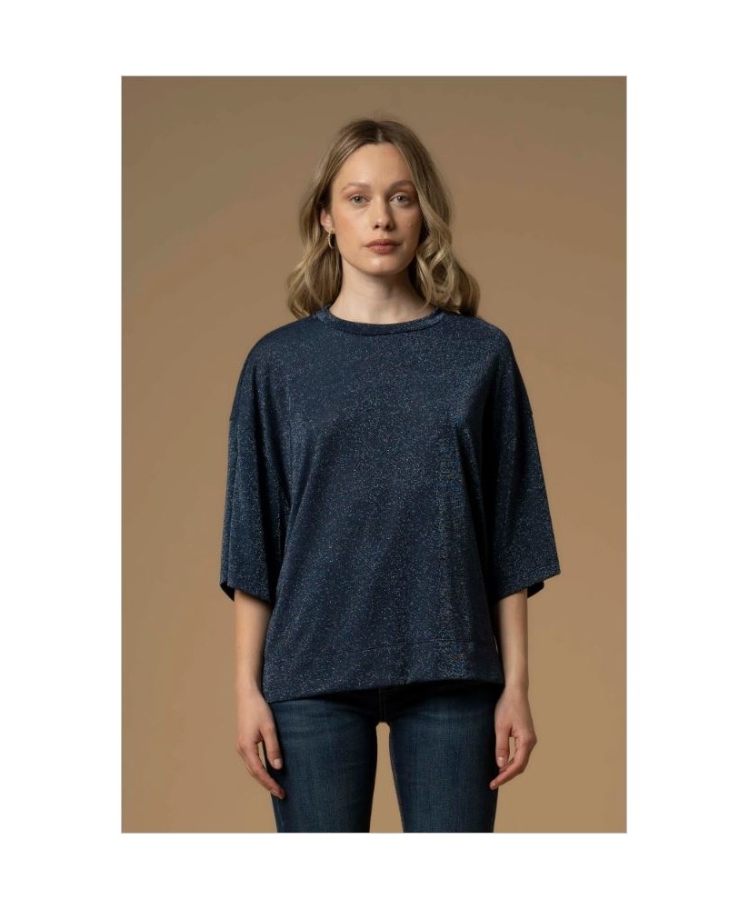 Camiseta marino manga al codo lurex azul KOCCA