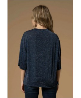 Camiseta marino manga al codo lurex azul KOCCA