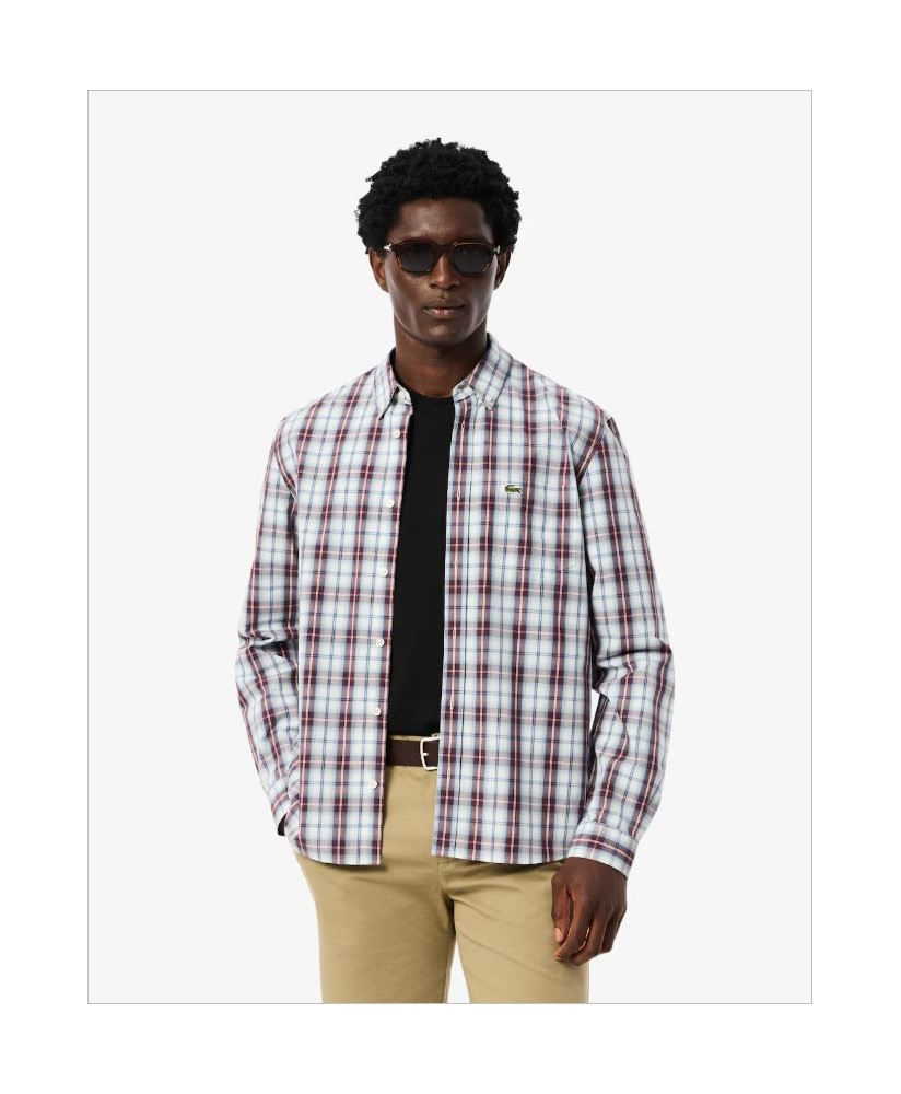 Camisa regular popelín cuadro burdeos LACOSTE