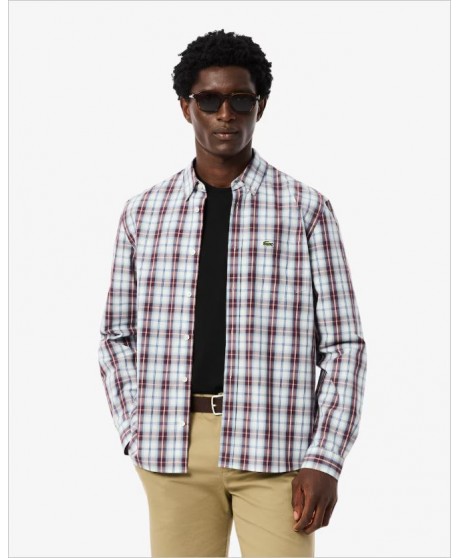 Camisa regular popelín cuadro burdeos LACOSTE