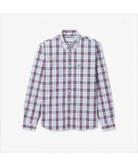 Camisa regular popelín cuadro burdeos LACOSTE
