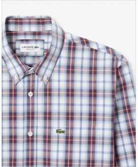 Camisa regular popelín cuadro burdeos LACOSTE