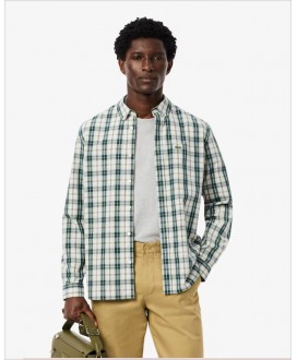 Camisa regular popelín cuadro verde LACOSTE