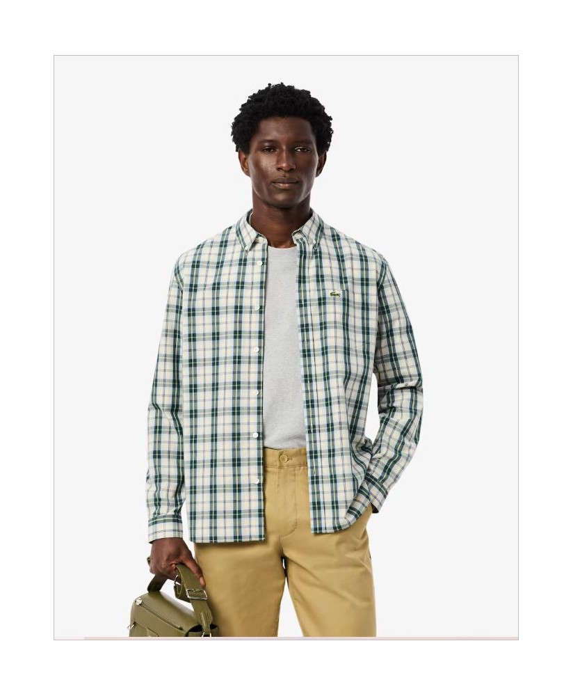 Camisa regular popelín cuadro verde LACOSTE