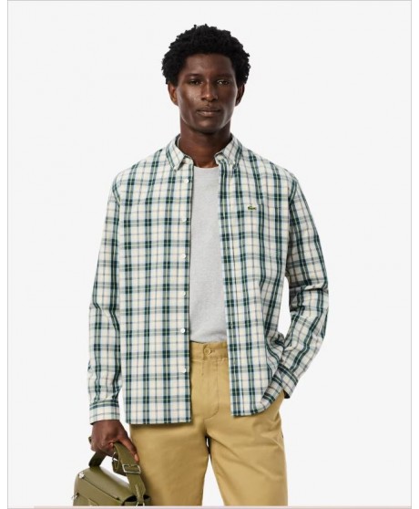 Camisa regular popelín cuadro verde LACOSTE