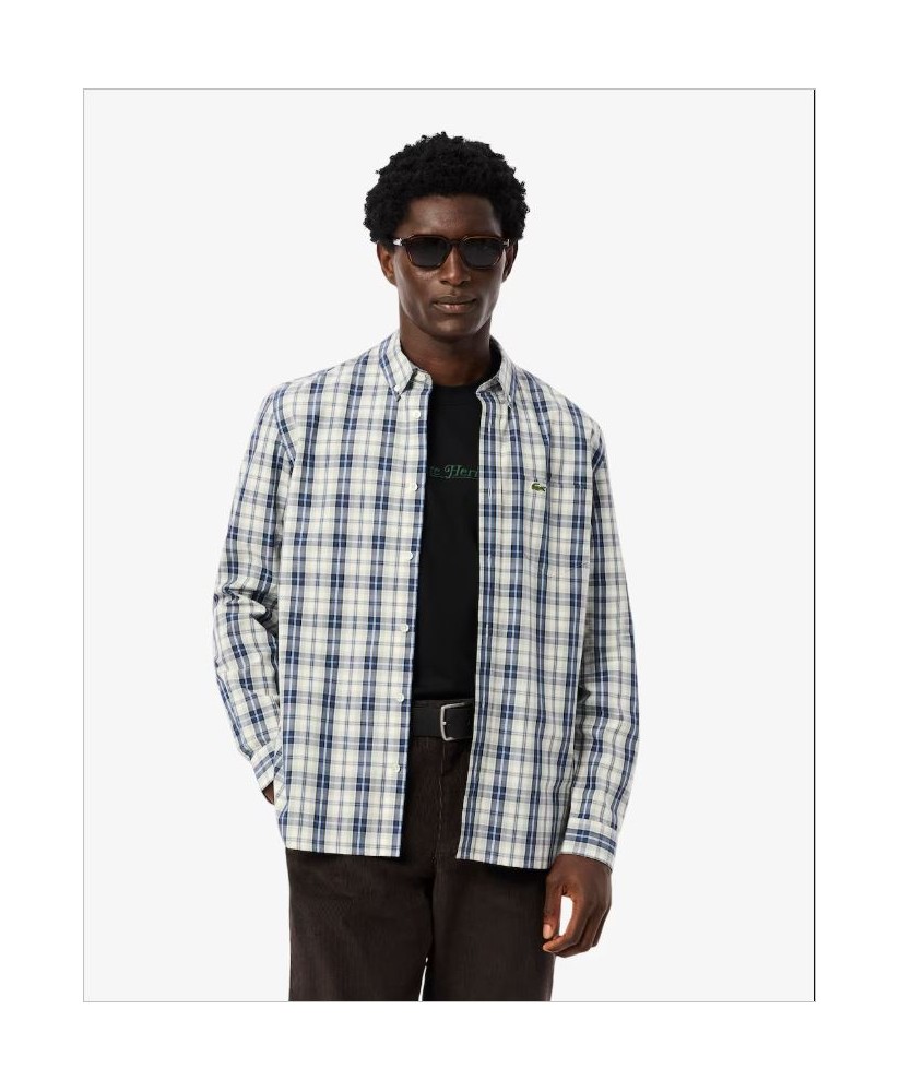 Camisa regular popelín cuadro azul LACOSTE