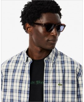 Camisa regular popelín cuadro azul LACOSTE