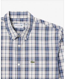 Camisa regular popelín cuadro azul LACOSTE