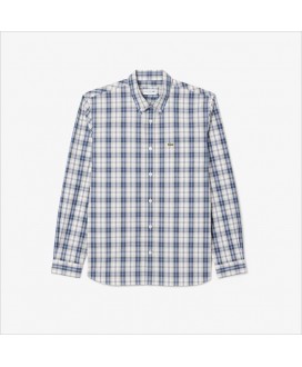Camisa regular popelín cuadro azul LACOSTE