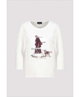 Camiseta blanca dibujo mujer y perro pedrería MONARI
