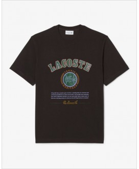 Camiseta marrón letras verdes dibujo LACOSTE