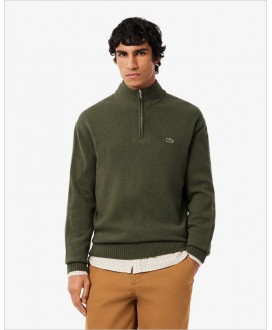 Jersey verde cuello alto lana cremallera LACOSTE