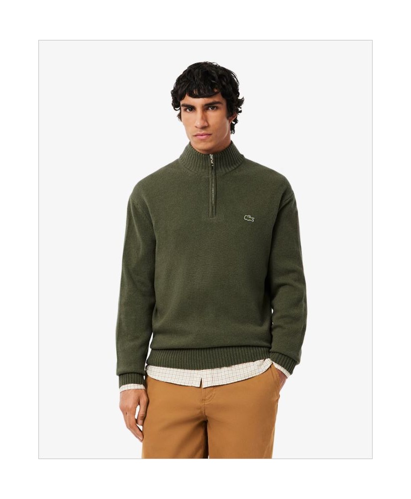 Jersey verde cuello alto lana cremallera LACOSTE