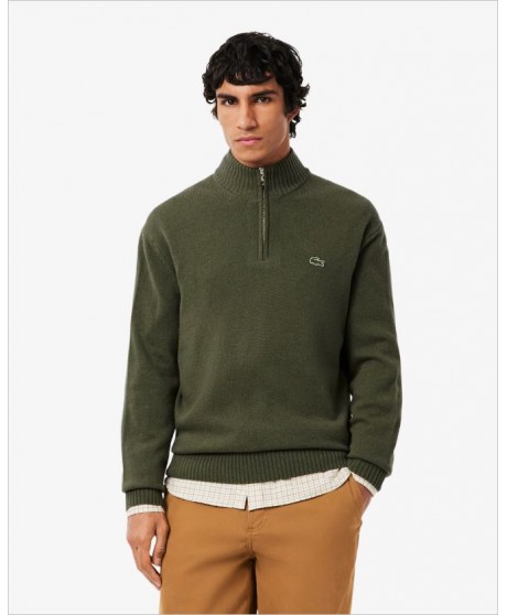 Jersey verde cuello alto lana cremallera LACOSTE