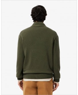 Jersey verde cuello alto lana cremallera LACOSTE