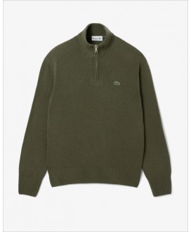 Jersey verde cuello alto lana cremallera LACOSTE