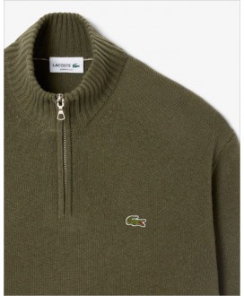 Jersey verde cuello alto lana cremallera LACOSTE