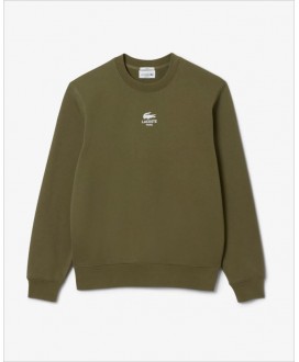 Sudadera unisex caqui estampado cocodrilo pecho LACOSTE