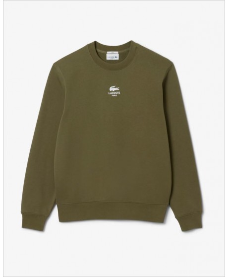 Sudadera unisex caqui estampado cocodrilo pecho LACOSTE