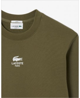 Sudadera unisex caqui estampado cocodrilo pecho LACOSTE