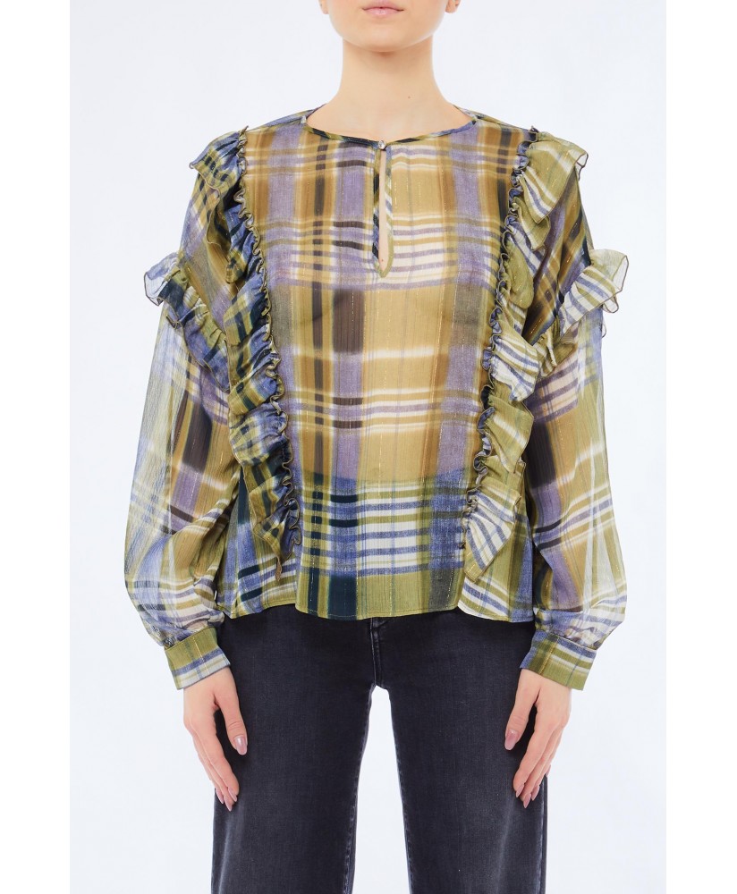 Blusón cuadros azul/verde volantes lurex LIU JO