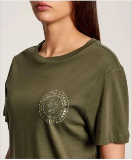 Camiseta caqui logo strass plata LIU JO