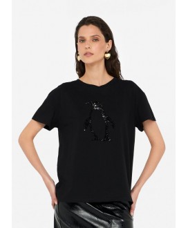 Camiseta negra pingüino strass LIU JO