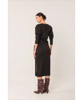 Vestido punto negro nudo lateral INDI&COLD