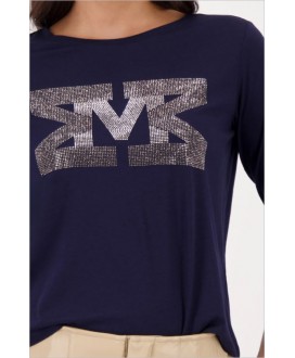 Camiseta manga 3/4 azul strass pecho MONARI