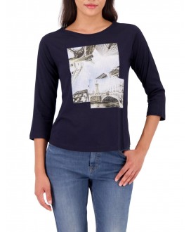 Camiseta azul noche dibujo París strass MONARI